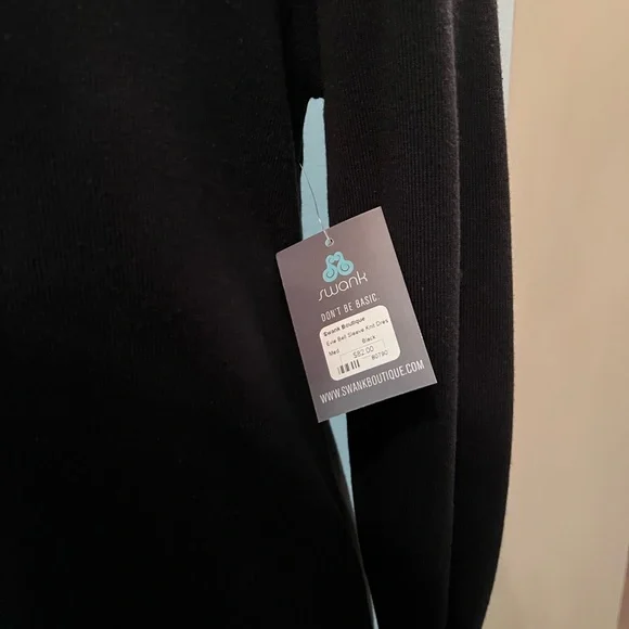 Evie Bell sleeve black knit dress by Swank. SzM - Picture 4 of 8